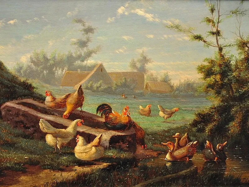 1831-Jean-Baptiste Van Leemputten - Pollame e pollame in un cortile di fattoria
